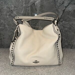 Coach Edie 21 Pebbled Leather Shoulder Bag - Cream with studs